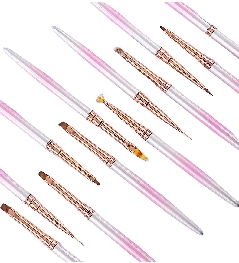 Nail Supplies Nylon Hair Gradient Pink Golden Rod Drawing Handle Nails Art Liner Brush UV Gel Brushes Set