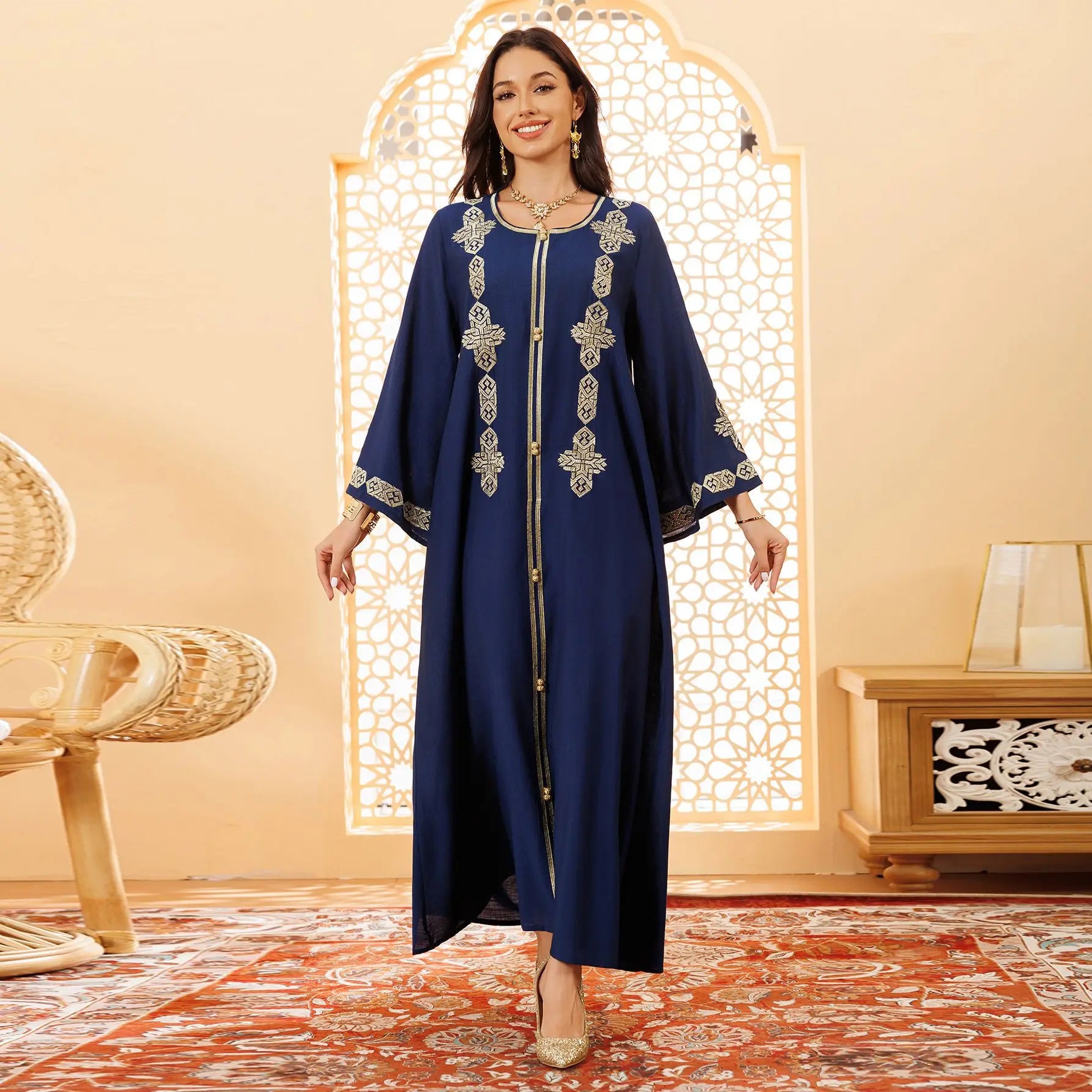 Wholesale 2024 Hot Sale Womens Muslim Clothes Embroidery Turkey Dress Casual Abaya Dubai Daily Winter Abaya Long Dress