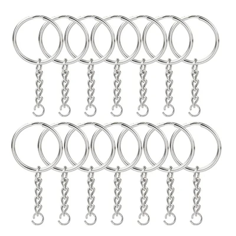 50PCS Split Key Ring with Chain 1 Inch and Jump Rings Silver Metal Parts Keychain with Open Jump Ring and Connector Keyring Bulk