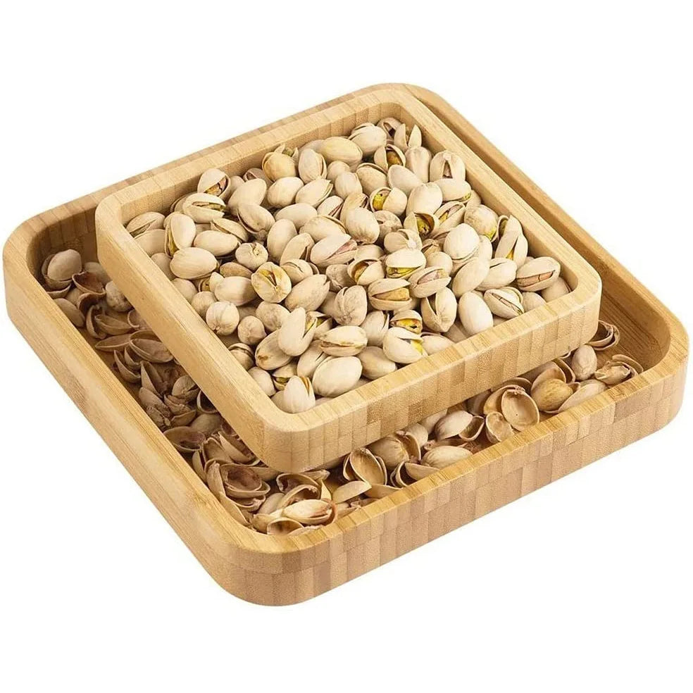 Bamboo Tray Pistachio with Shell Storage Bowl Detachable Double Bowl Bamboo Nut Dried Fruit Tray