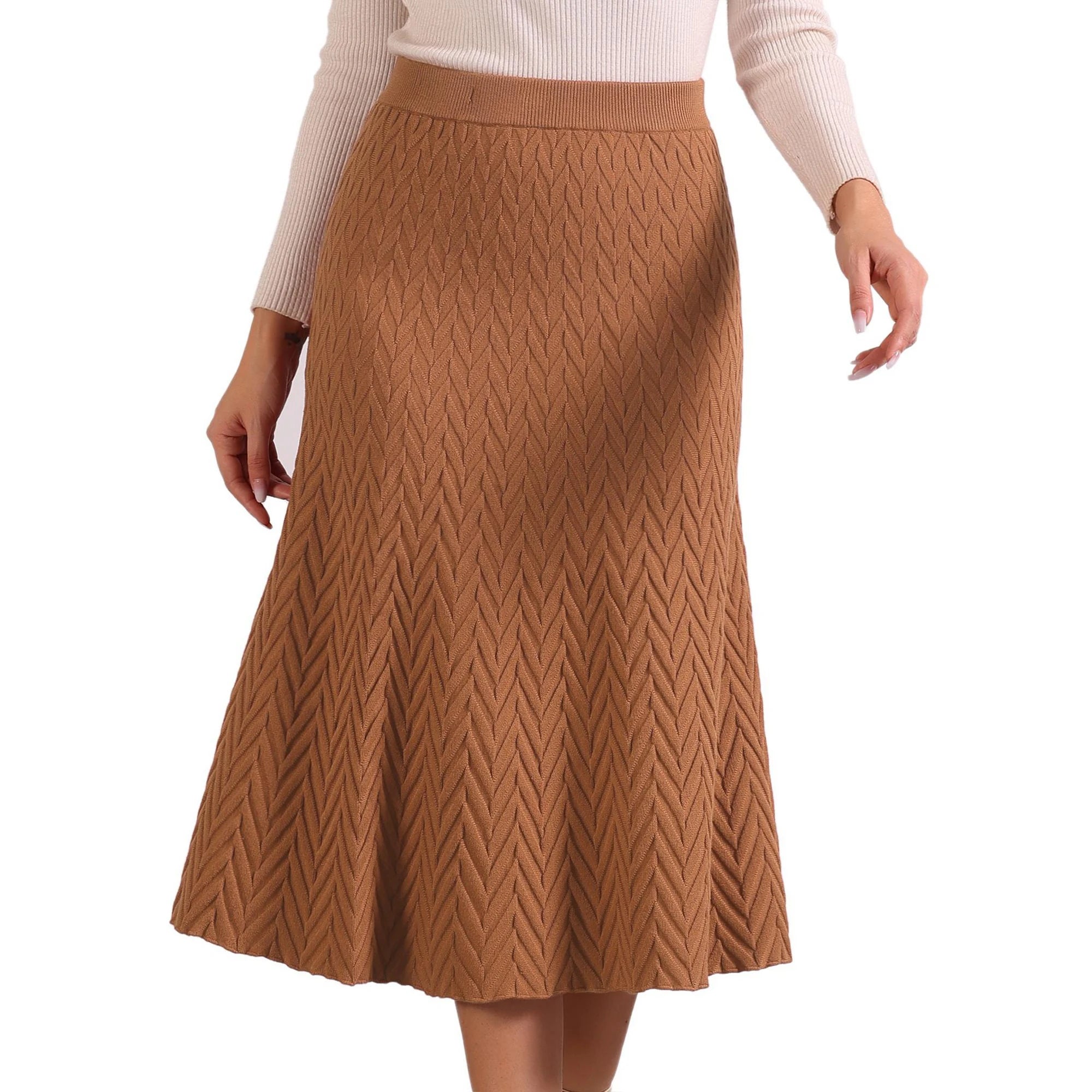 Hot Sale Knitted Skirt With Sweater New Design High Waist Ruffle Knitted Straight Skirt Mid-Length A- Line Sweater Skirt