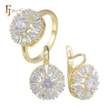 FJ Fallon Fashion Jewelry Solitaire Cluster Jewelry Set Plated in 14K Gold Two Tone Brass Based