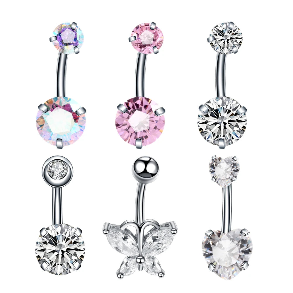316L Surgical Steel Fashion Style Belly Button Rings Heart Zircon Navel Rings Butterfly Belly Ring Women Piercing Jewelry