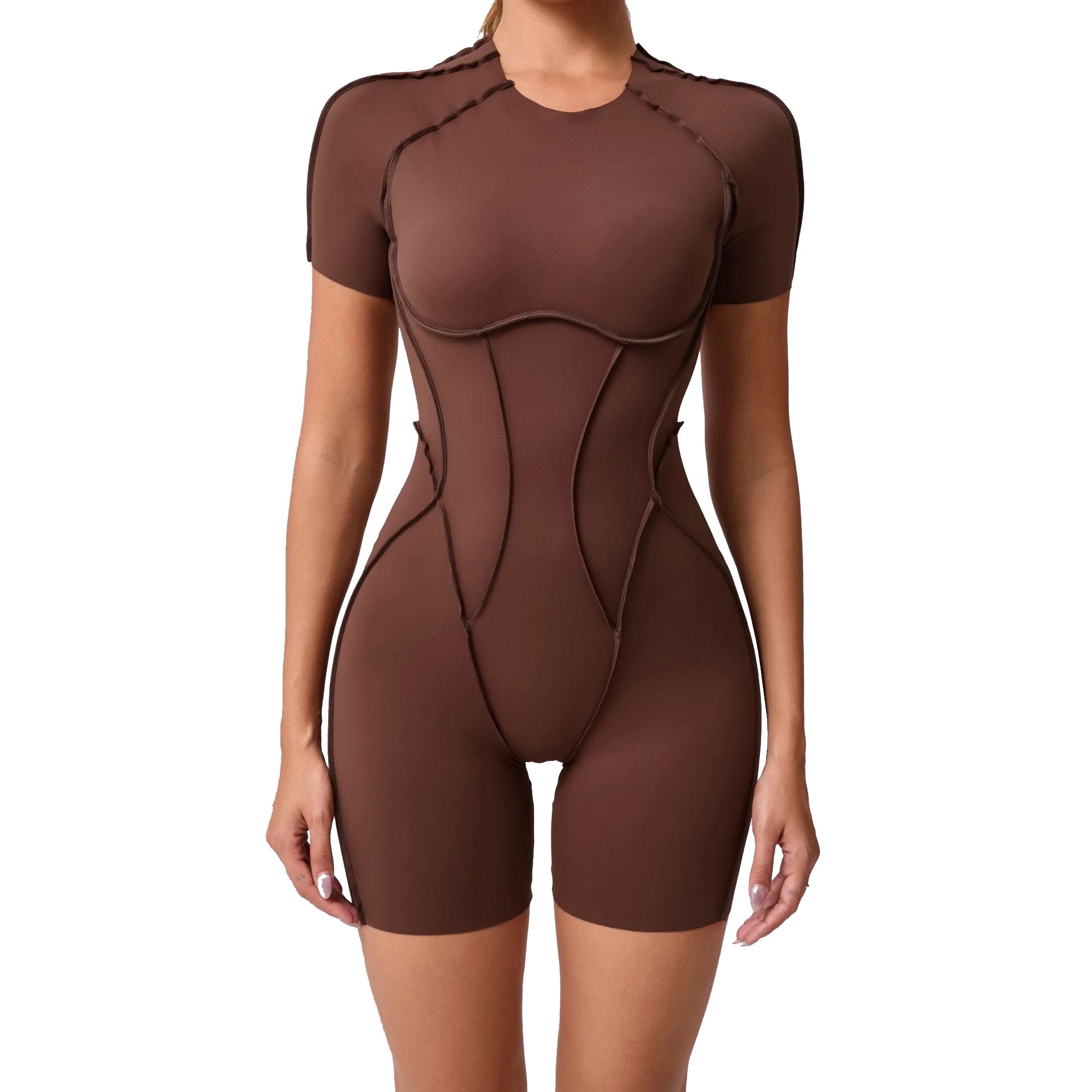 Women's Open Back Yoga Romper Compression Short Sleeve Quick Dry Lightweight Stretch Sports Bodysuit