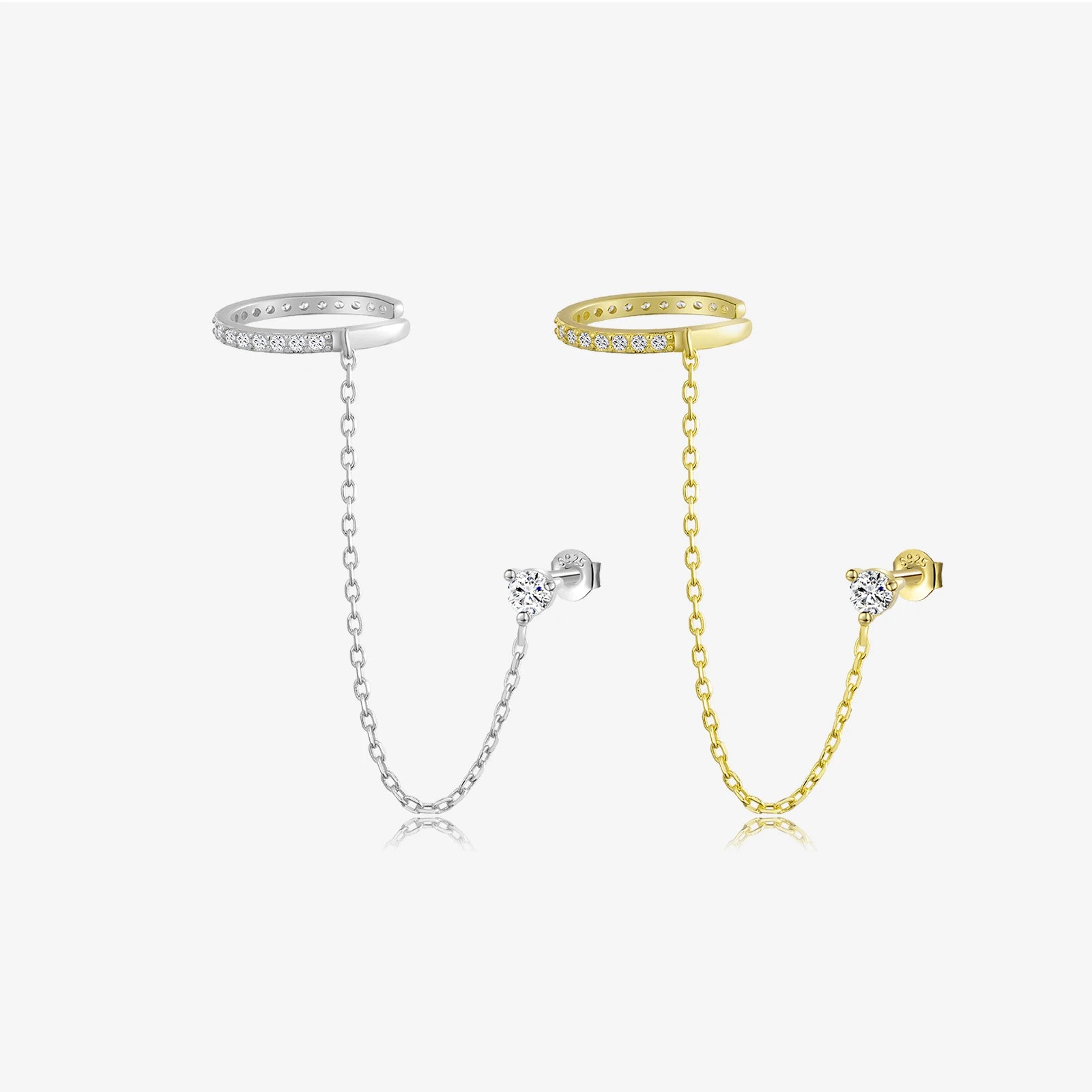 FUAMAY Trendy 18K Gold Plated Zircon 925 Sterling Silver Star Chain Drop Clip Hoop Solitaire Small Stud Earrings Wedding Party