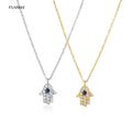 FUAMAY Sterling Silver Hamsa Hand Necklace Gold Plated Blue CZ Zirconia Hamsa Necklaces Jewellery