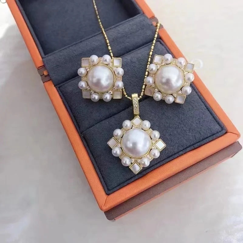 JW108 3-10mm  DIY Natural Real Freshwater Pearl Set Charm  Accessories 925 Sterling Silver  Gold Plated Jewelry Set for Women