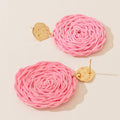 Handmade Braided Geometric Rattan Earring Colorful Grass Rattan Hand-woven Round Earrings Jewelry