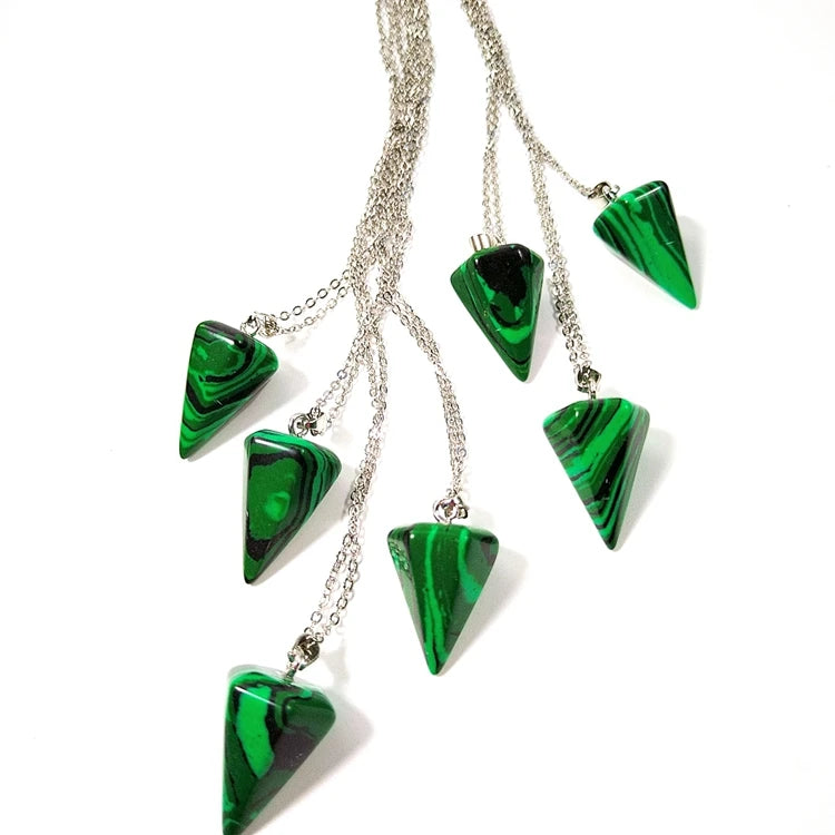 Diy Natural Gemstone Rose Quartz Engraved Malachite Pendulum