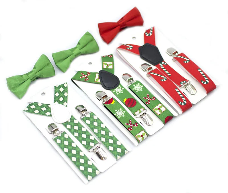 New Bow Tie Set Christmas Print Kids Suspenders Boys Girls Show Accessories Suspenders for Kids
