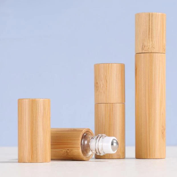 ECO Friendly Natural Bamboo Containers Perfume Oil Roll on Glass Bottle with Roller Ball 3ml 5ml 10ml