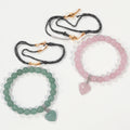 Women's 8mm Green Crystal Beaded Elastic Rope Bracelet with Turquoise Peach Heart Pendant Fashionable Semi-Precious Jewelry