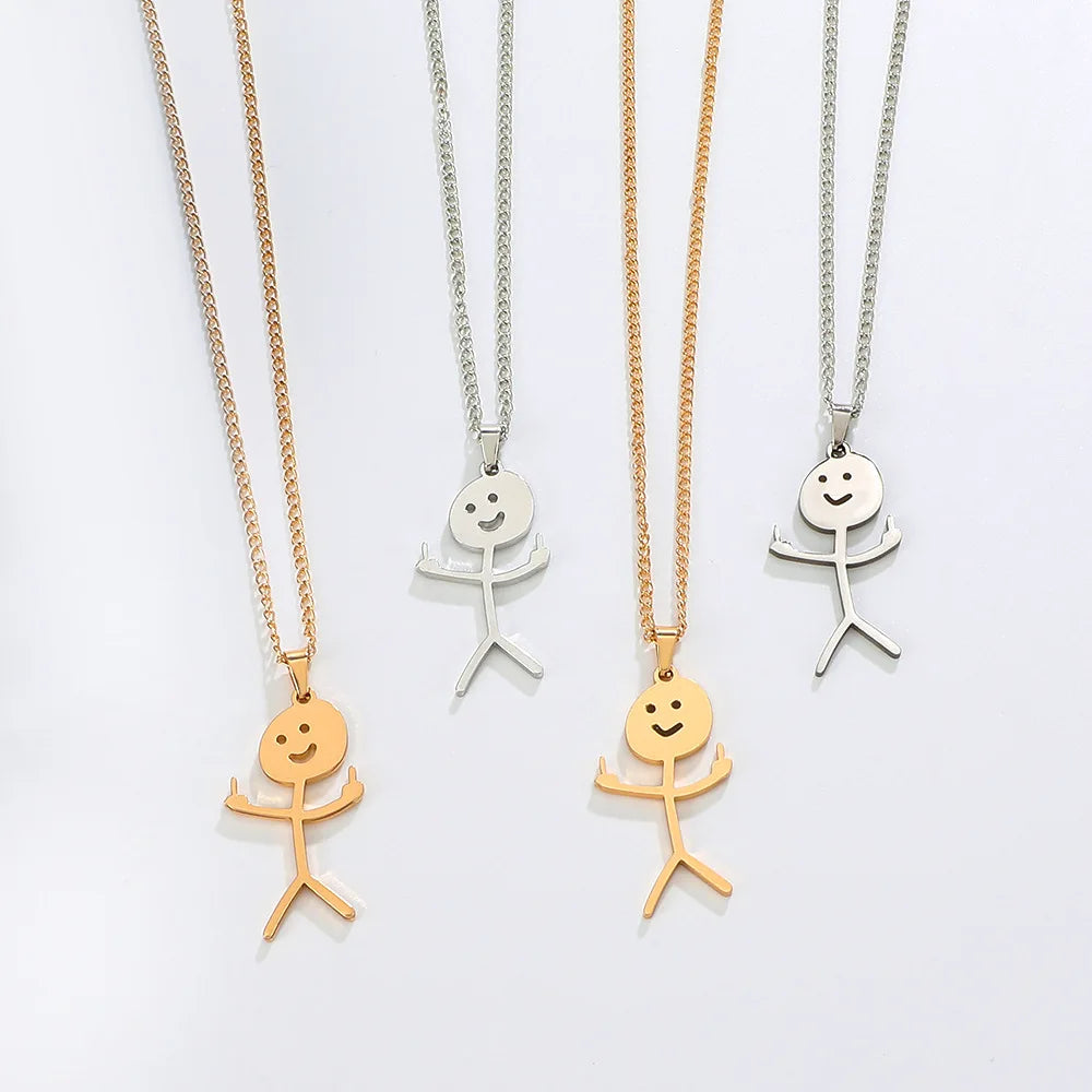 Wholesale Metal Crafts Custom Female Decoration Ornaments Stainless Steel Gold Silver Funny Doodle Necklace