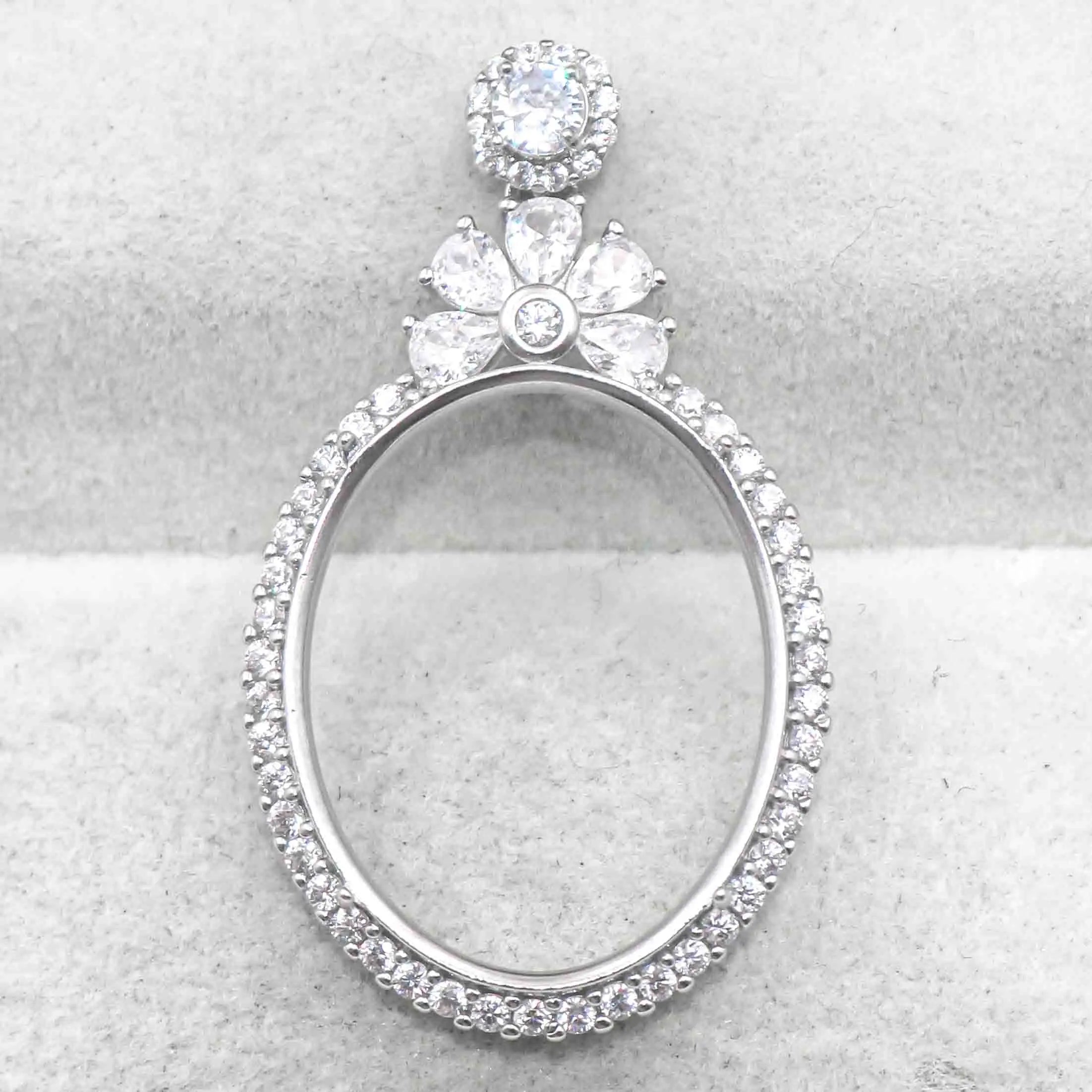 Sterling Silver 20*26/22*28mm Semi Mount Pendant Empty Frame Blank Support Setting S925 Base Without Center Stone for DIY Inlay