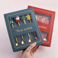 Luxury Stainless Steel Christmas Spoon Set Creative Gold Coffee Dessert Stirrer with Cute Cartoon Silicone Tops