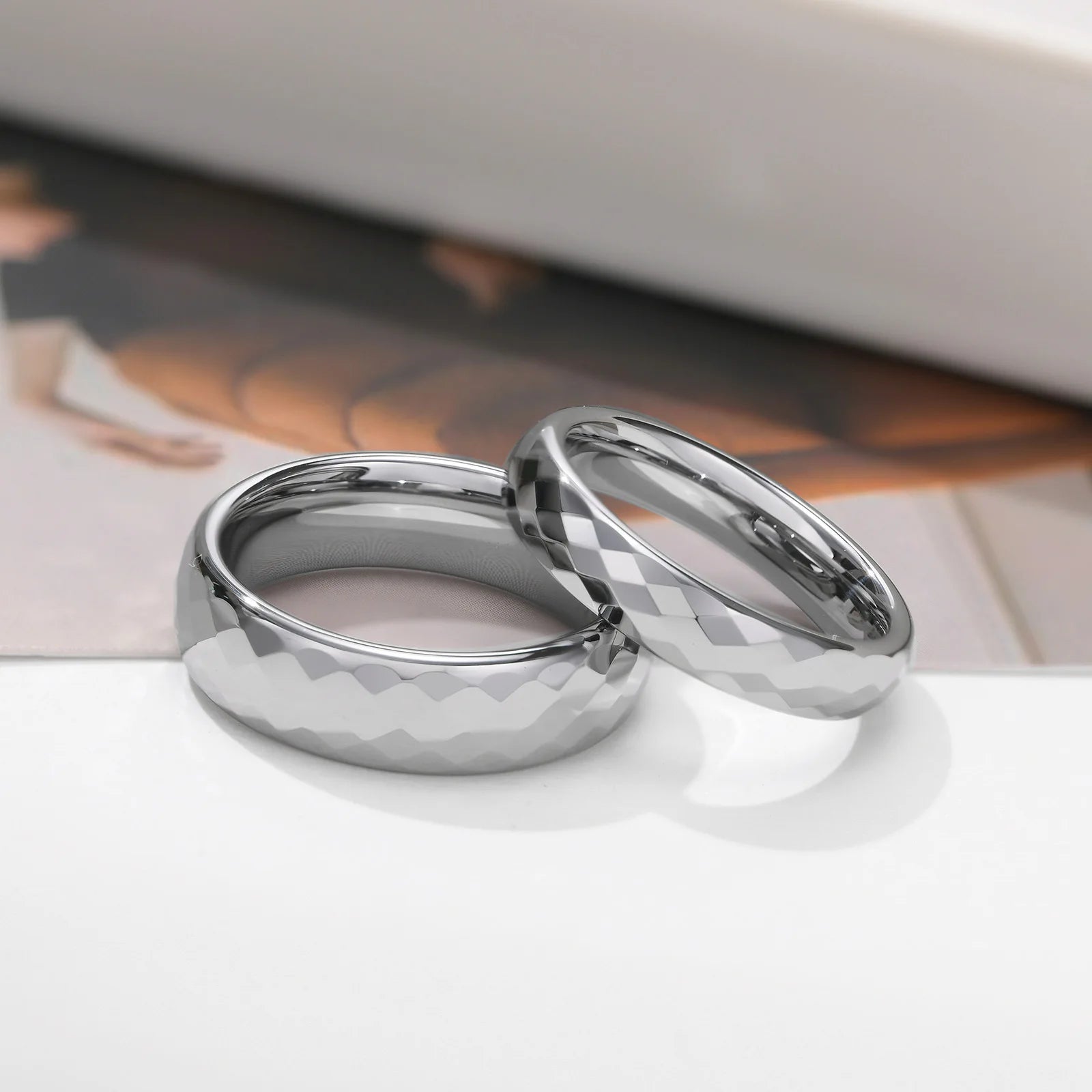 POYA Silver Faceted Tungsten Ring 4mm 6mm Never Scratch Wedding Band Couple Promise Ring