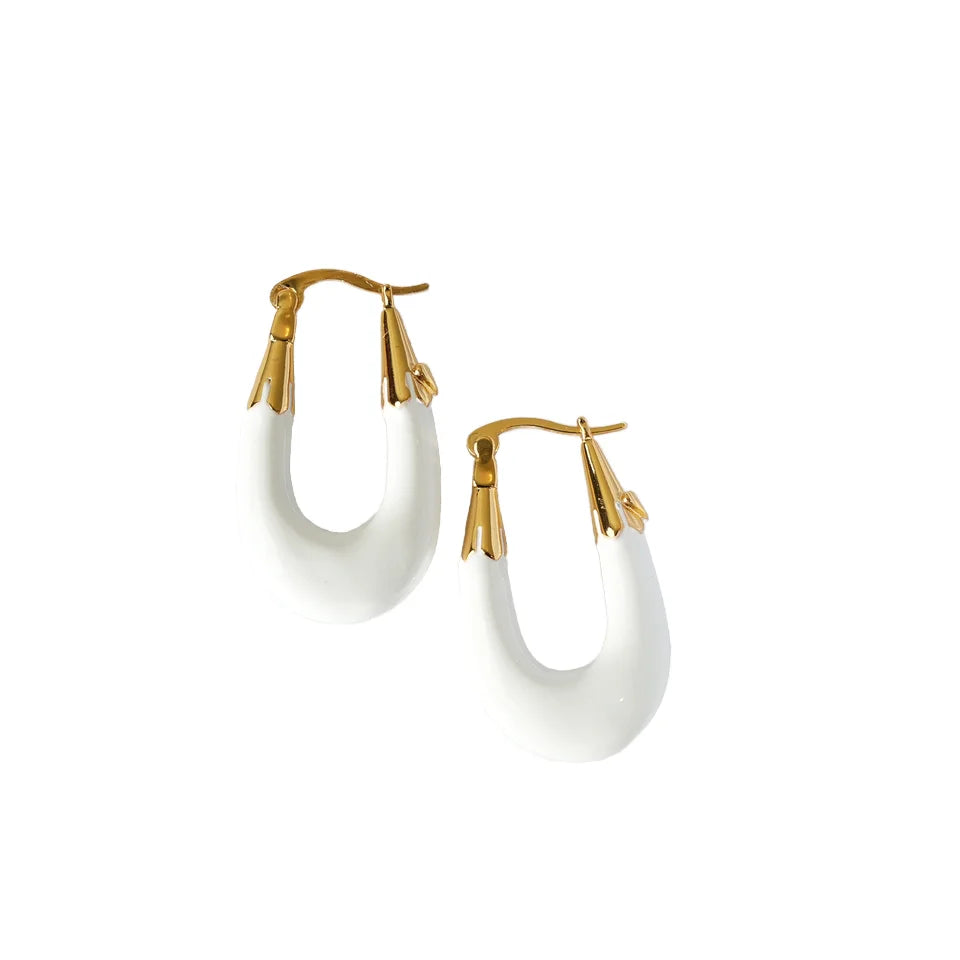 Hot Trendy Chunky U Oval Loops Enamel White Clip-on Earrings for Unisex Anniversary