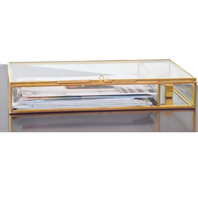 21.5*12*3.8cm for 4*6inch Photo USB Slot Transparent clear Brass Glass Frame Ornament Jewelry Gift Necklace Packaging Print Box