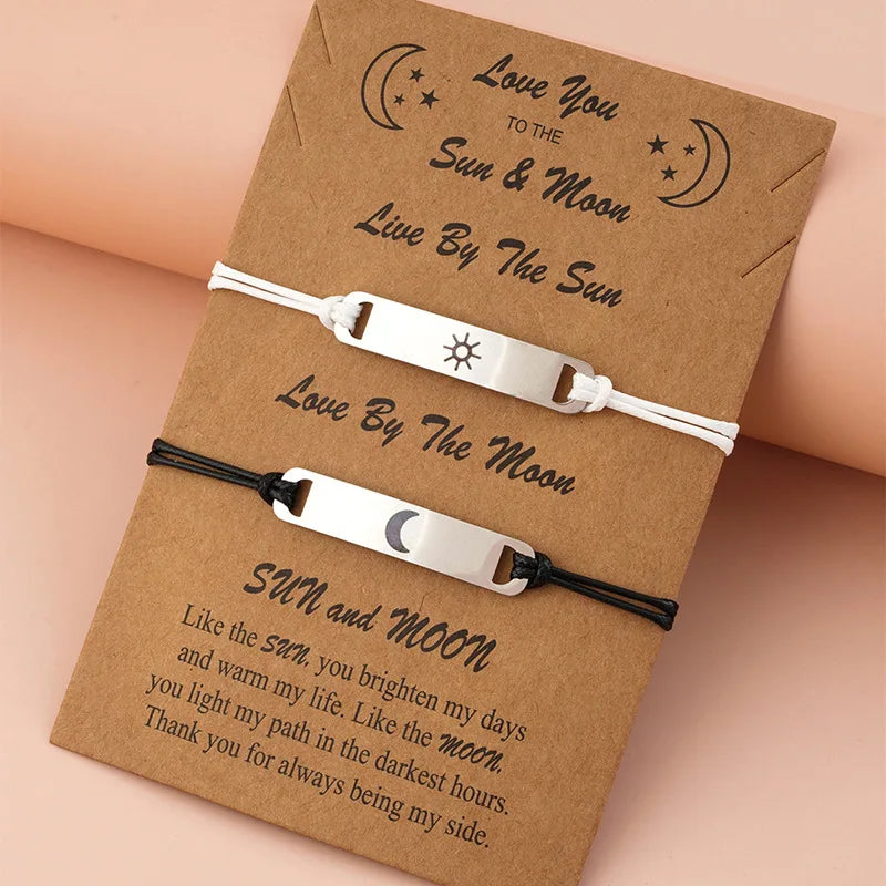 Stainless Steel I Love You to the Moon and Back You Are My Sunshine Lover Couple Sun Moon Pendant Bracelets