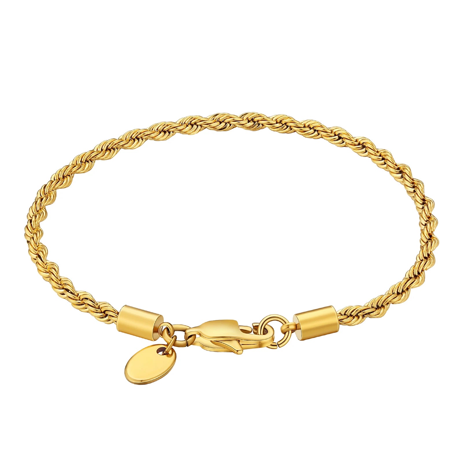 Women Rope Link Bangle PVD 18K Gold Plated Stainless Steel Fashion Waterproof Jewelry MEN Girls 3mm Twisted Rope Chain Bracelet