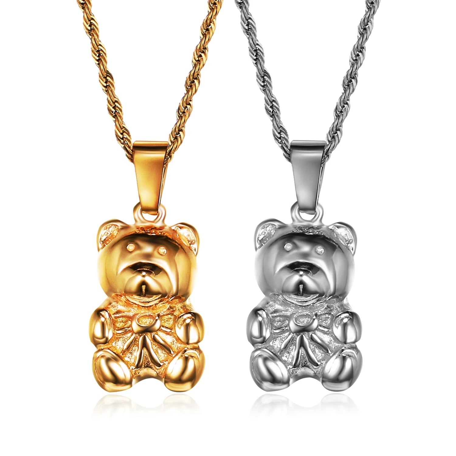 New Women Fashion Gummy Cartoon Bear Charm Necklace 18k Gold PVD Plated Animal Cute Bear Pendant Necklace