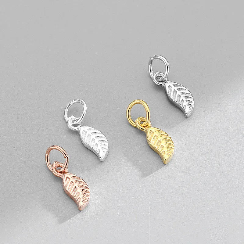 Personality 925 Sterling Silver Tree Leaves Charms Pendants Gold Plated Leaf Charms for Necklace Bracelet Earring Jewelry Making