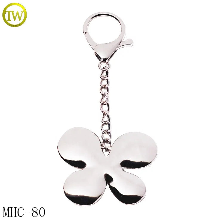 High Quality Flower logo Keychains Zinc Alloy Handbag Hardware Metal hang Charm Plates for Purse Accessory