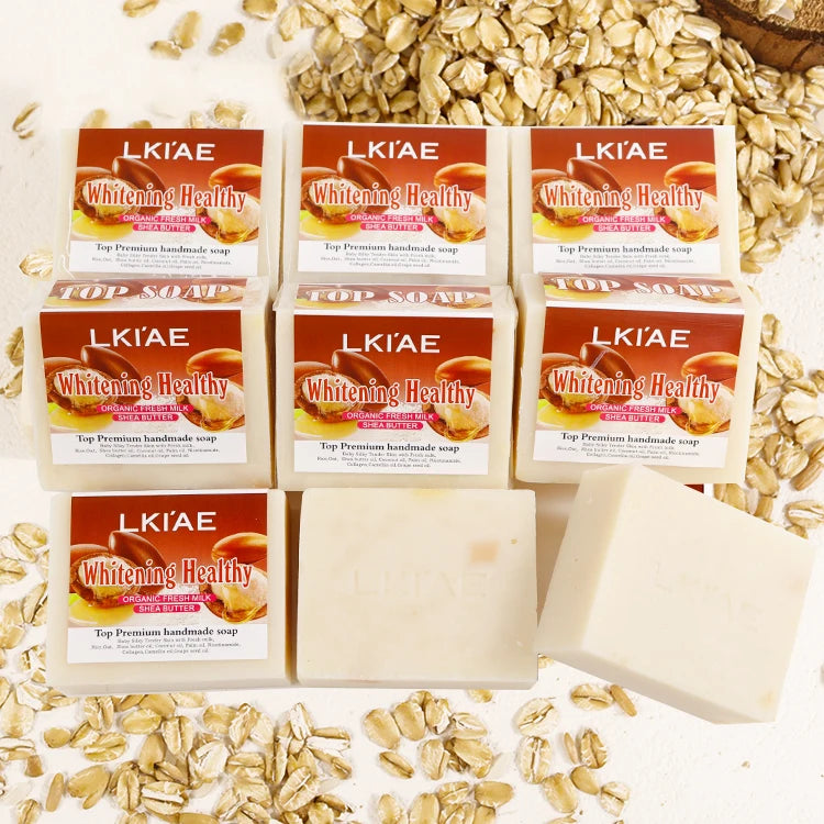 Wholesale 100% Natural Glycerine Cold Processed Shea Butter Vegan Oats Collagen Whitening Face Soap for Dark Spots