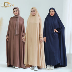 Loriya Islamic Clothing EID Jilbab Abaya Muslim Dress Jersey Fabric One Piece Jilbab Abaya Dubai 2023 Plus Size Women's Dresses