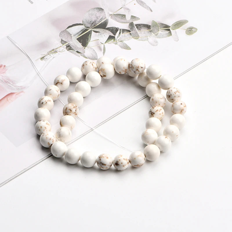 White Color Stabilized Turquoise Round Beads Stone Loose Strand Beads Round Bead for Bracelet