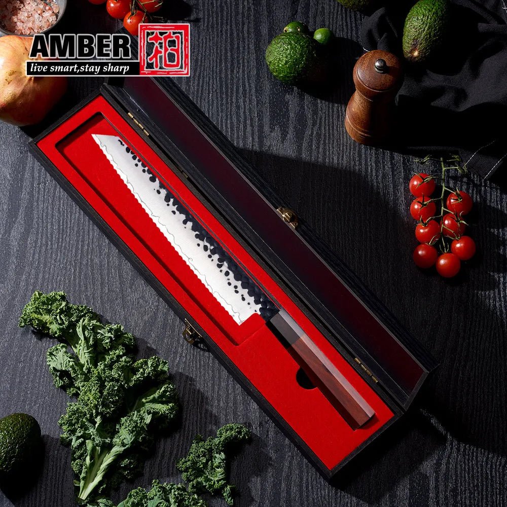 AUS10 3layer Black Hammer High Carbon Stainless Steel Kitchen Bread Knife and Box