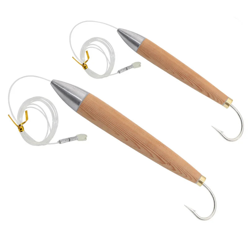 WEIHE 11/15/20cm 38/58/130g Artificial Lead Head Wooden Fishing Lure With Line and Hook for Sea Fishing Activity