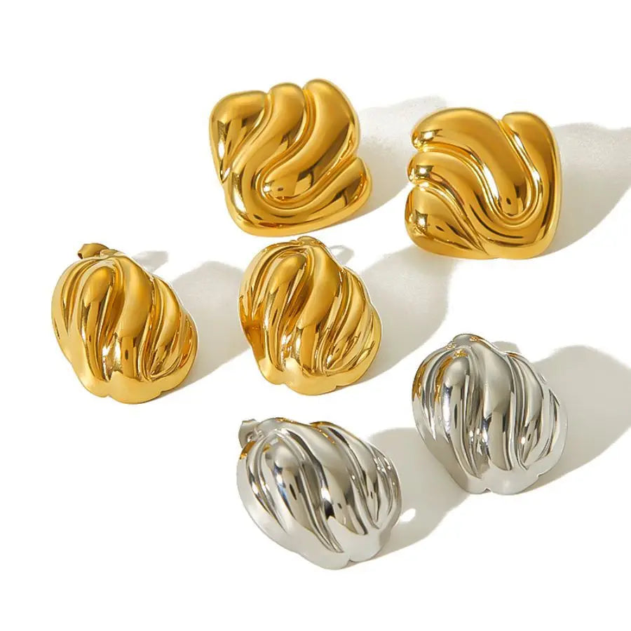 Fashion Waterproof Stainless Steel Jewelry 18k Gold Plated Irregular Geometric Pattern Earrings Non Tarnish YF3874