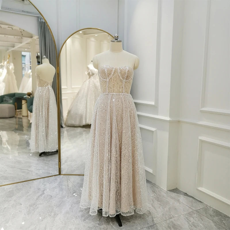 Jancember QW01559 Perfect Strapless  Boat Neck Backless Sequins Formal Wedding Dress