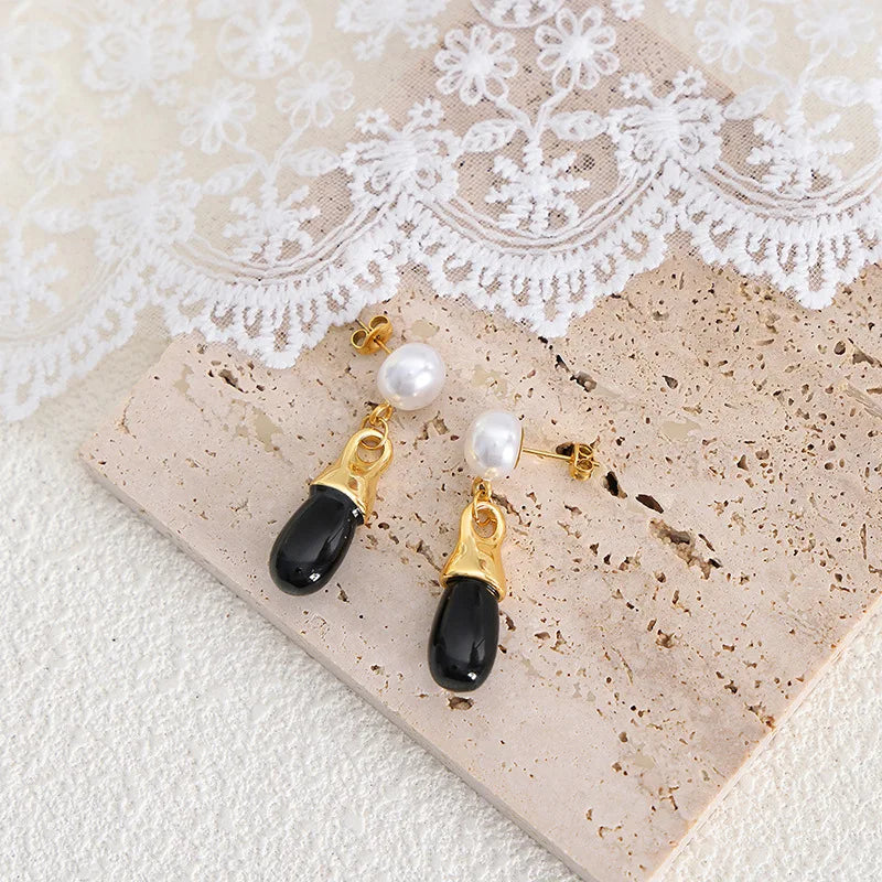 Ins Retro Water Drop Pendant Earrings Imitation Pearl Glass Stone Personality Luxury Fashion Drop Earrings Accesorios Mujer
