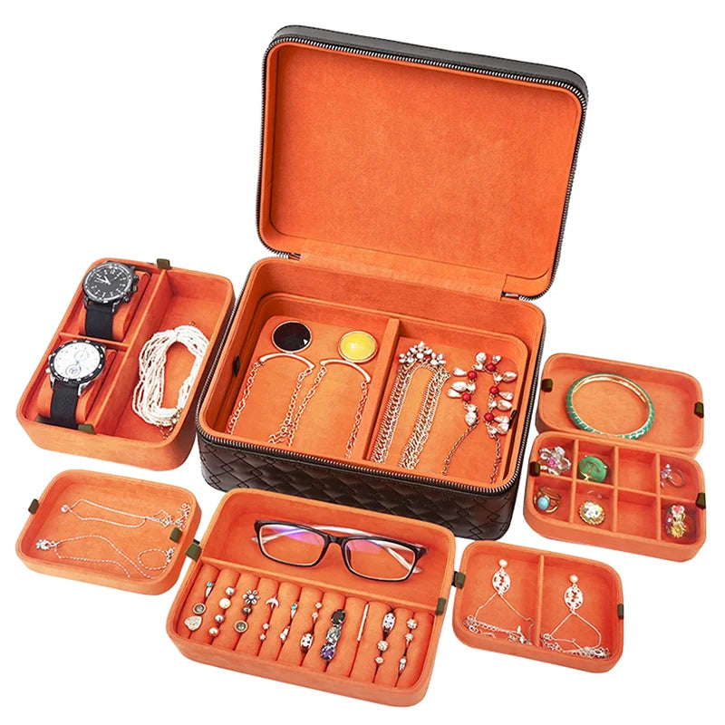 Foldable Multifunction Jewelry Jewellery Bangle Organizer Storage Necklace Bracelet Jewelry Leather Box