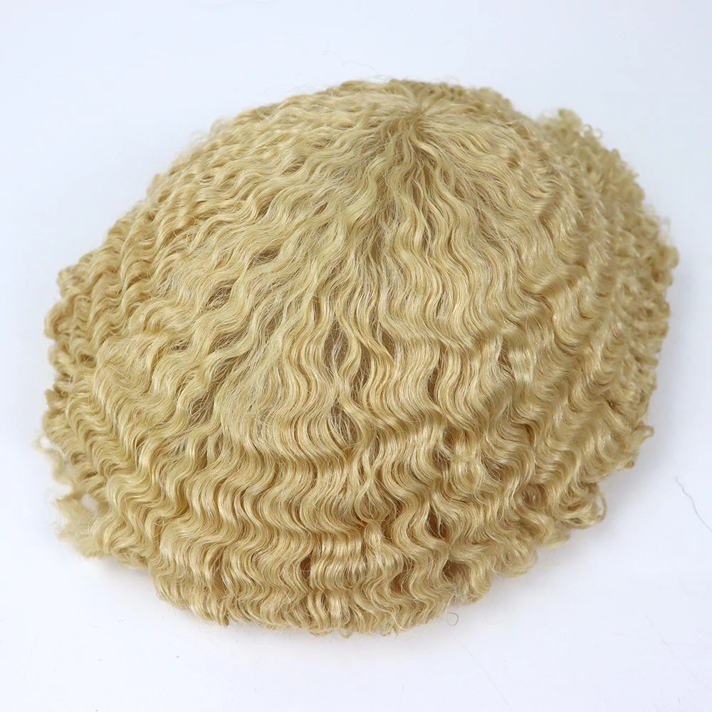 Outlets Price Afro Curly Toupee for Men 6MM Wave Full Lace Base for Black Man Blonde Color  Invisible Hairline Toupee for Men