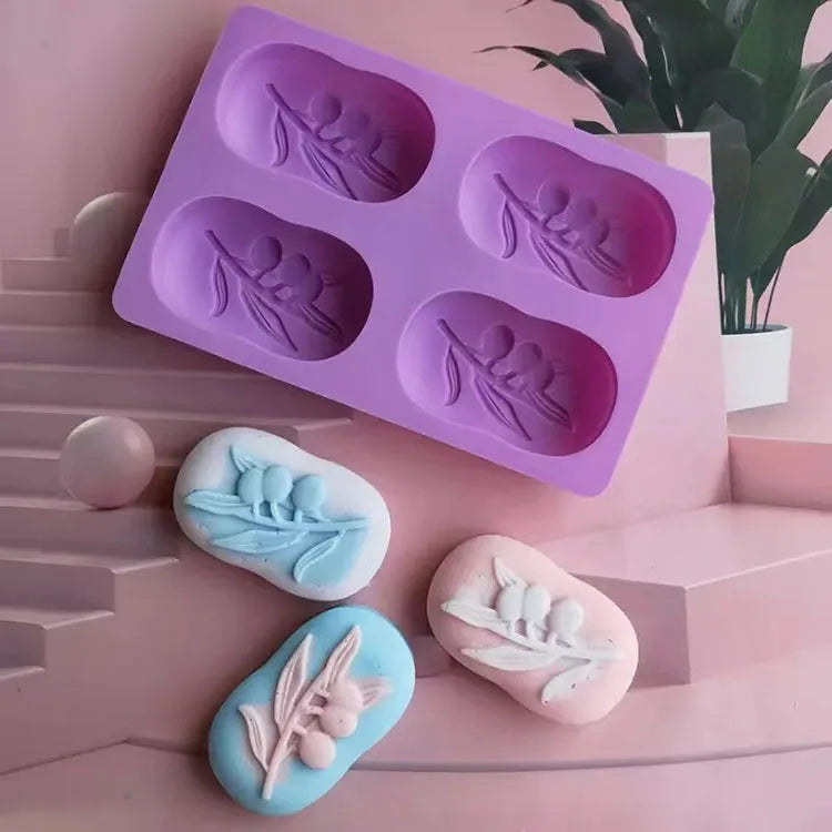 YS 4 Cavities Oval Olive Tree Silicone Mold DIY Soap Making Kit Handmade Cake Candle Mold Gifts Craft Supplies Home Decorate