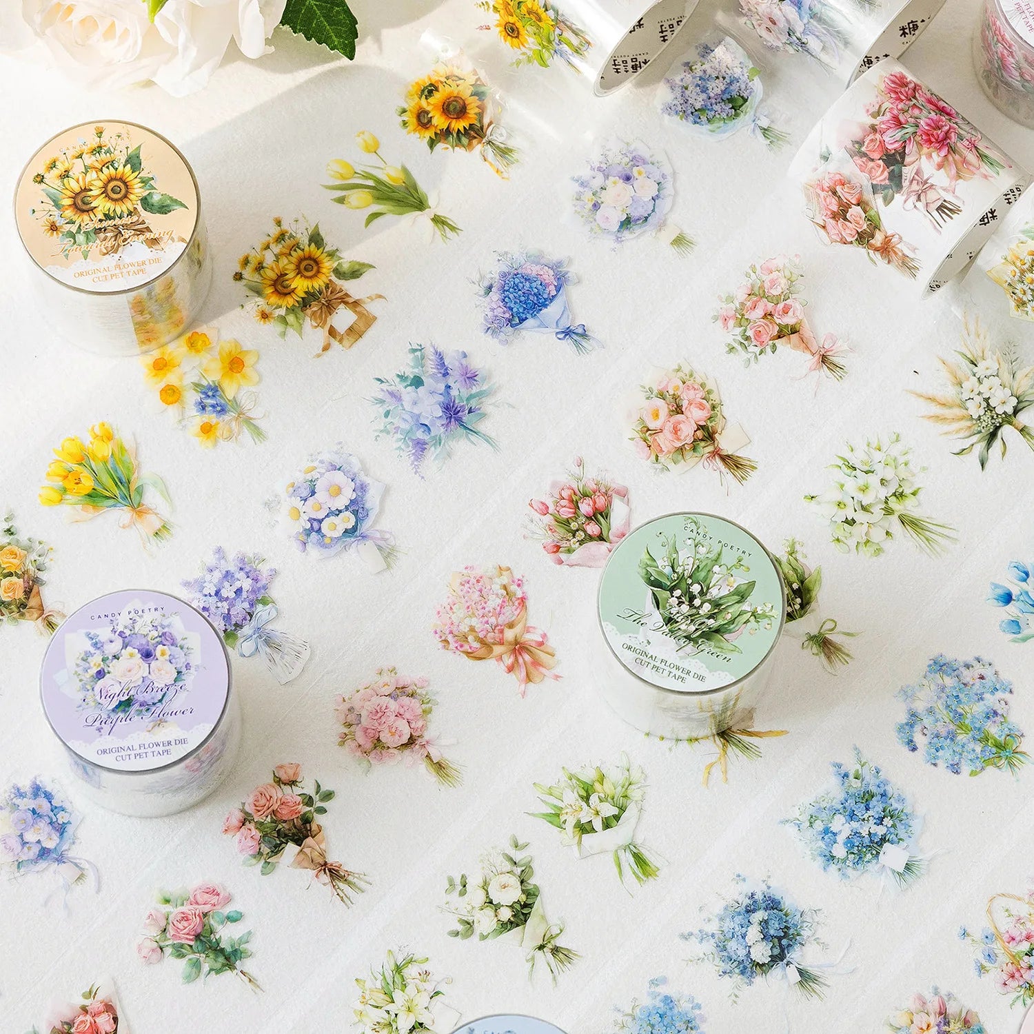 1Roll PET tape romantic bouquet series DIY material handbook decoration tape