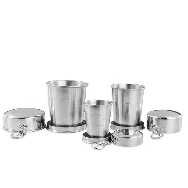 Stainless Steel Collapsible Cup Outdoors Retractable Metal Travel Tumbler Coffee Cup for Camping Office Picnic