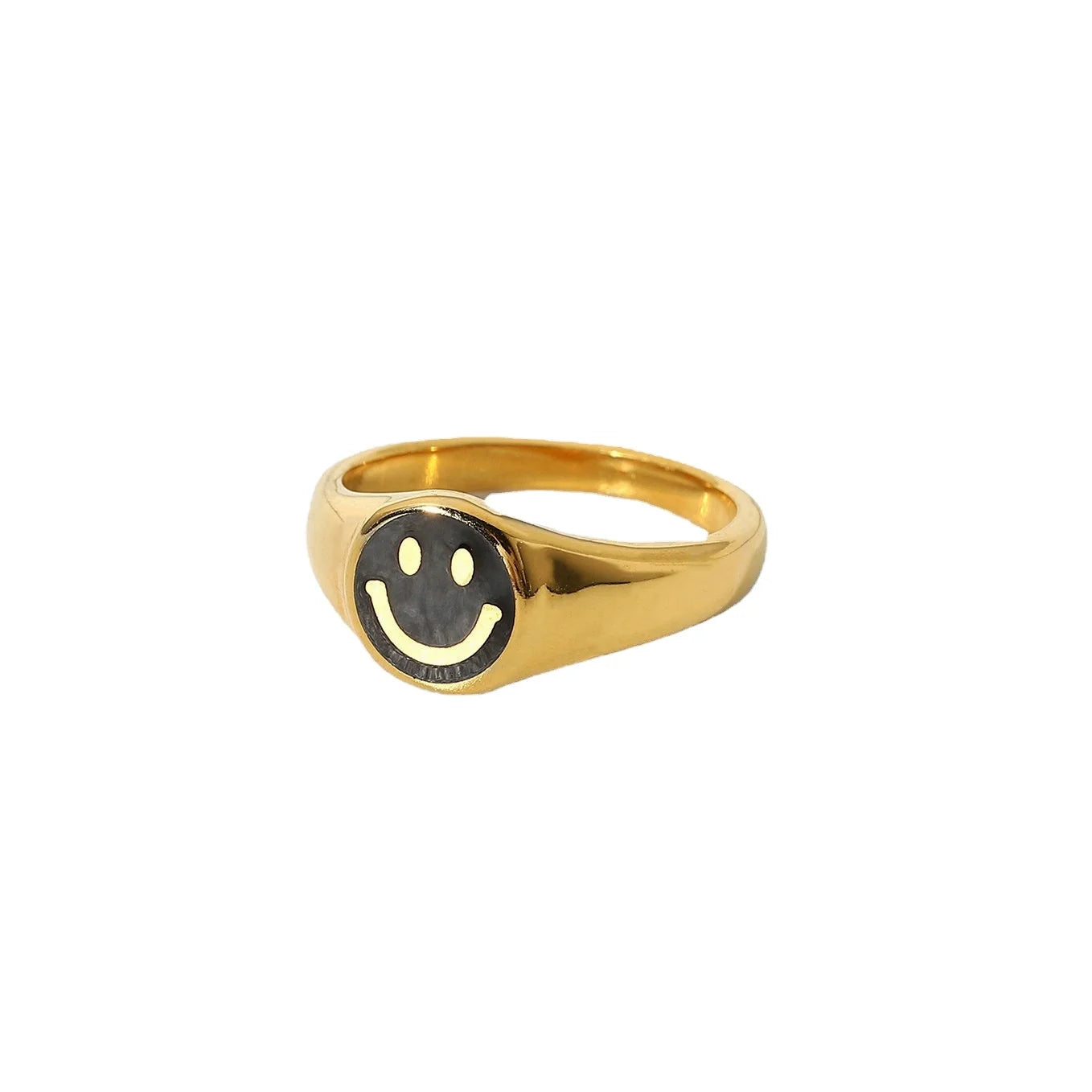 18K Gold Plated Women Stainless Steel Minimalist Enamel Smile Face Ring Fashion Jewelry Gift