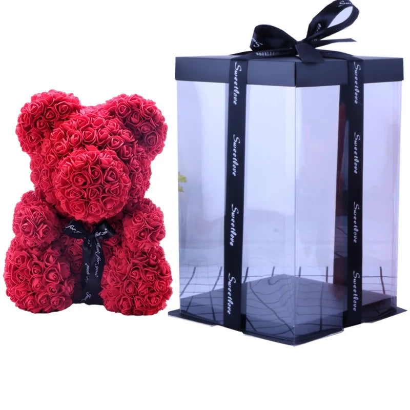 LED Rose Artificial 25/40Cm Pe Foam Bear Flower Rose Teddy Bear With Gift Box for Decoration Valentines Day Gift 2024 Rose Bear