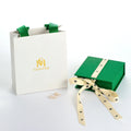 GLAMPKG Luxury Paper Handle Bag Jewelry Gift Foam Insert Packaging Exquisite Gift Green Foldable Jewelry Boxes with Ribbon