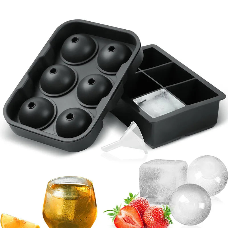 Reusable Round Silicone Whiskey Ice Mold Large Ice Cube Tray Easy Release Silicone Round Ice Sphere Tray with Lid