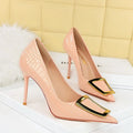 Y Woman's 10cm Ultra-high Stiletto Fine Heel Metal Buckle Patent Leather PU Pointed-closed Toe Singer Shoes Ladies Female Office