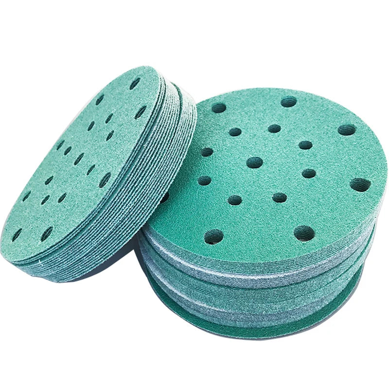 100pcs 150mm 6" Polyester Film Sandpaper Sanding Disc 17-Hole Professional Anti Clog Wet & Dry Hook and Loop Abrasive Tools