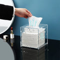 Acrylic Tissue Box Holder with Cover Square Facial Tissue Dispenser Box Case for Countertop