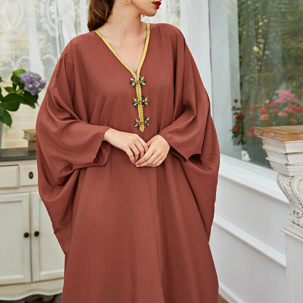 Kaftan Moroccan Batwing Caftan for Women Soft  Patchwork Scarf Batwing Muslim Long Dress Dubai Turkish Modest Abaya