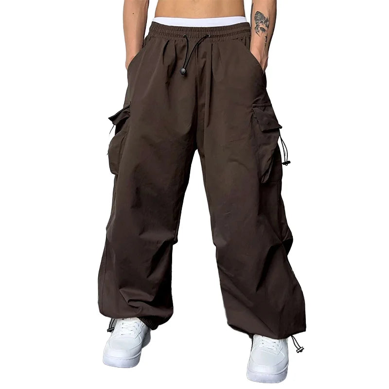 Lightweight Nylon Quick-drying Cargo Pants Men's New Summer American Parachute Pants High Waist Wide Legs