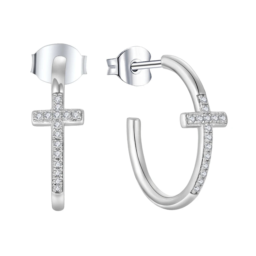 YILUN CZ Diamond Wholesale Prices Jewelry 925 Sterling Silver Cross Hoop Earrings for Women